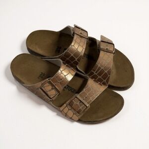 Birkenstock Arizona GATOR GLEAM Metallic Crocodile Embossed Copper Rose Gold 39